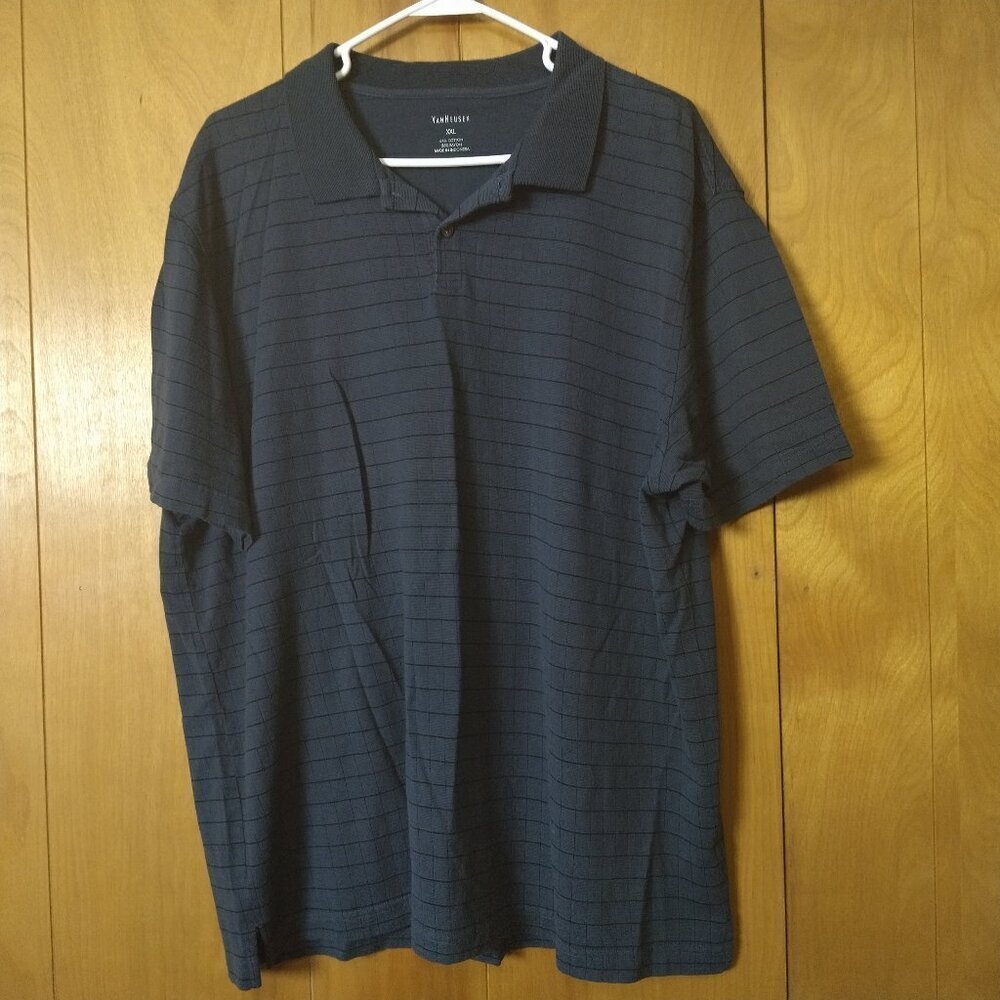 VAN HEUSEN MEN'S XXL SHORT SLEEVE GRAY STRIPED POLO SHIRT CLASSIC CASUAL